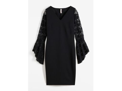 B.P.C sukienka czarna z rozszerzanymi koronkowymi rękawami 36/38.