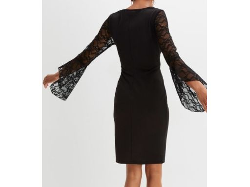 B.P.C sukienka czarna z rozszerzanymi koronkowymi rękawami 36/38.