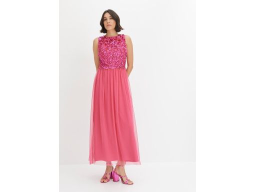 B.P.C długa sukienka z cekinami ciemno różowa r.50