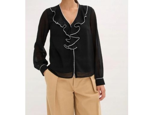 B.P.C bluzka czarna szyfonowa z falbankami 46.