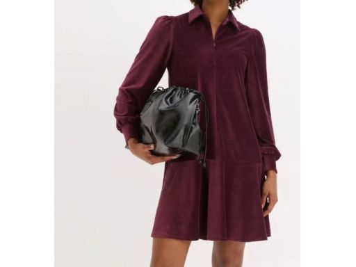 B.P.C sztruksowa sukienka jagodowa z kołnierzykiem 40/42.