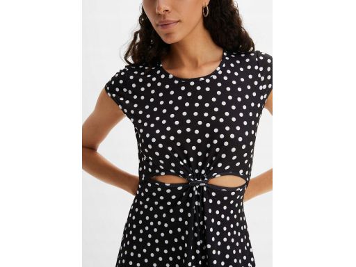 B.P.C sukienka czarna w białe grochy z wycięciami 44/46.