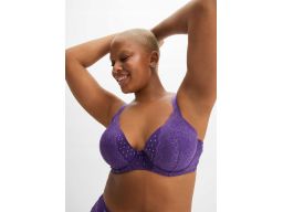 B.P.C biustonosz usztywniany na fiszbinach fioletowy z koronką r.75B
