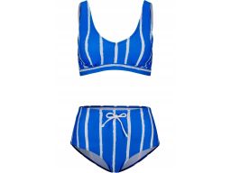 B.P.C bikini bandeau szafirowe w białe paski z figami z wysokim stanem
