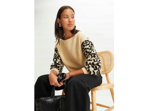B.P.C sweter beżowy z rękawami w cętki r.44/46