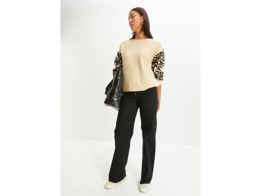 B.P.C sweter beżowy z rękawami w cętki r.44/46