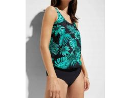 B.P.C kostium kąpielowy oversize czarny w zielone liście 54.