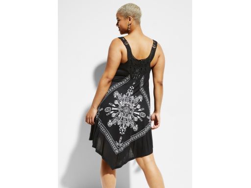 B.P.C sukienka plażowa tunika czarna z białym wzorem asymetryczna ^48/