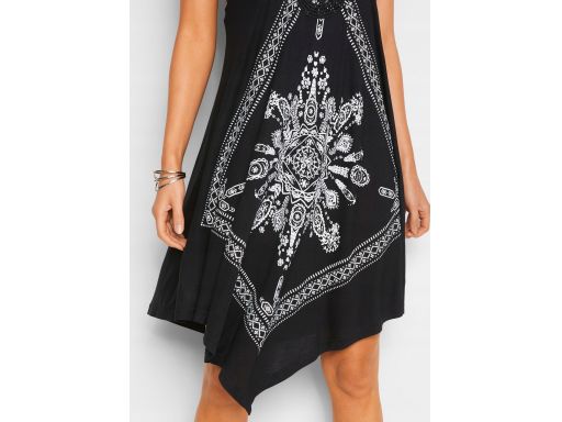 B.P.C sukienka plażowa tunika czarna z białym wzorem asymetryczna ^48/