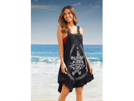 B.P.C sukienka plażowa tunika czarna z białym wzorem asymetryczna ^48/