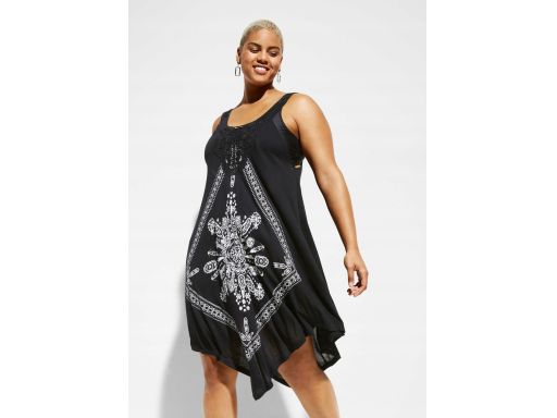 B.P.C sukienka plażowa tunika czarna z białym wzorem asymetryczna ^48/