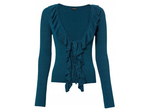 B.P.C sweterek dzianinowy prążkowany z wiązaniem i falbanką r.36/38