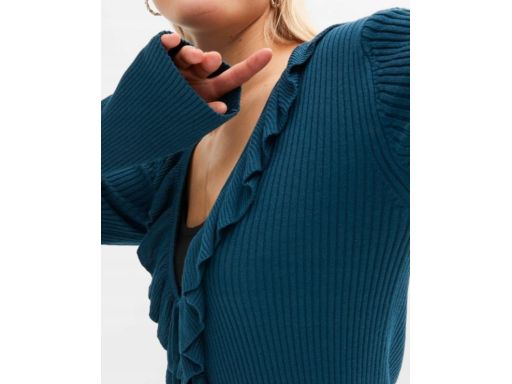 B.P.C sweterek dzianinowy prążkowany z wiązaniem i falbanką r.36/38