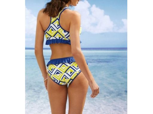 B.P.C bikini bustier z falbaną granatowo-żółte 40.