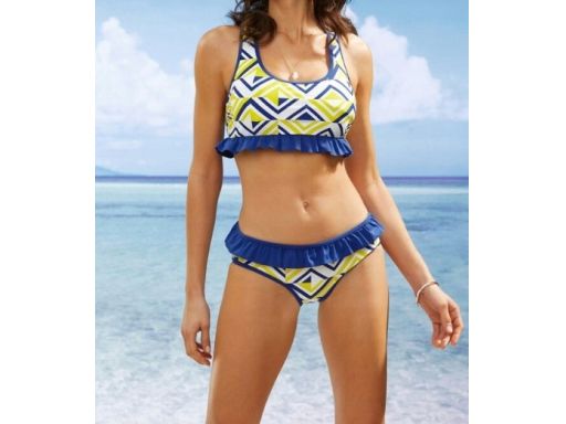 B.P.C bikini bustier z falbaną granatowo-żółte 40.