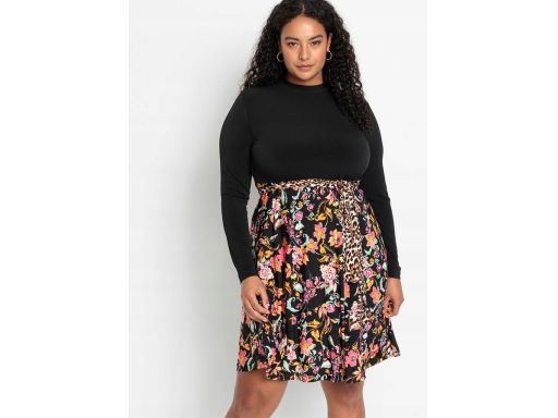 Czarna sukienka w kolorowe kwiaty ^36/38