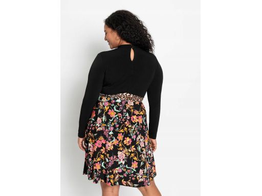 Czarna sukienka w kolorowe kwiaty ^36/38