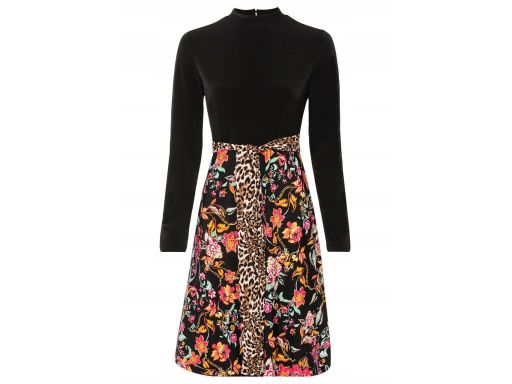 Czarna sukienka w kolorowe kwiaty ^36/38