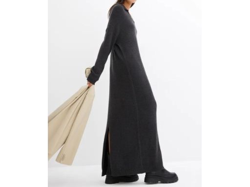 B.P.C dzianinowa sukienka długa w serek z kołnierzykiem 44/46.