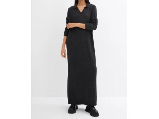 B.P.C dzianinowa sukienka długa w serek z kołnierzykiem 44/46.