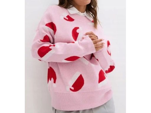 B.P.C sweter dzianinowy różowy w czapki mikołaja świąteczny r.44/46