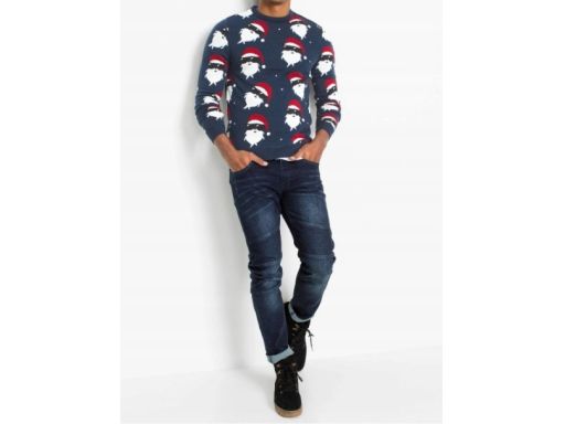 B.P.C sweter granatowy męski świąteczny w mikołaje L.