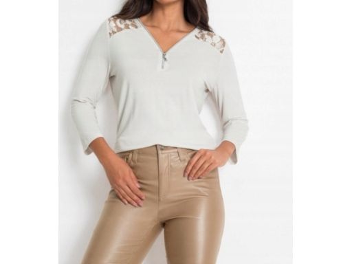 B.P.C bluzka biała z koronką i zamkiem w dekolcie ^36/38
