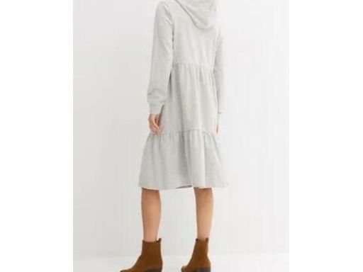 B.P.C sukienka dresowa midi szara z kapturem i falbanami 44/46.