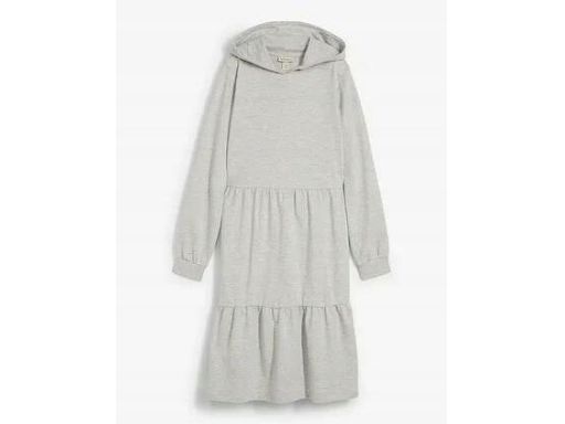 B.P.C sukienka dresowa midi szara z kapturem i falbanami 44/46.