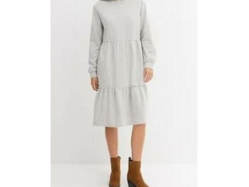 B.P.C sukienka dresowa midi szara z kapturem i falbanami 44/46.