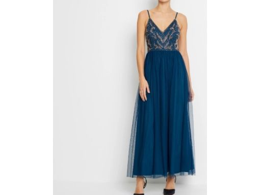 B.P.C morska sukienka wieczorowa z siateczki z aplikacją z koralików r