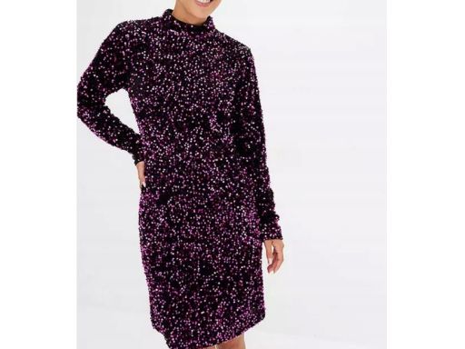 B.P.C sukienka ze stójką czarna w cekiny w kolorze fuksji r.40/42