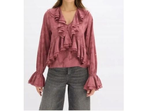 B.P.C bluzka szyfonowa brudny, ciemny róż z falbankami 46.
