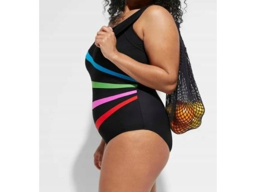 B.P.C kostium silnie modelujacy czarny w kolorowe paski r.56