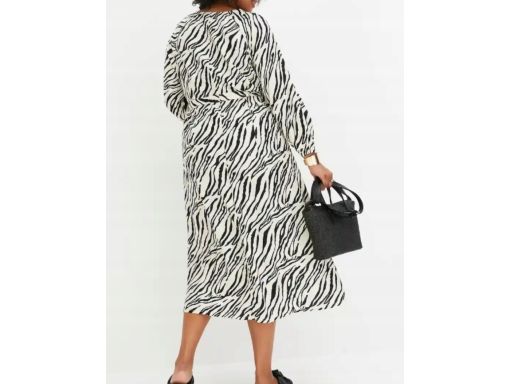B.P.C sukienka midi zielona khaki w czarny wzór zebry 48.