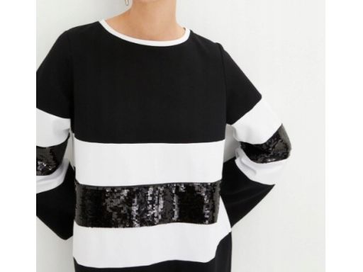 B.P.C sukienka midi Punto di Roma czarno-biała z cekinami 40/42.