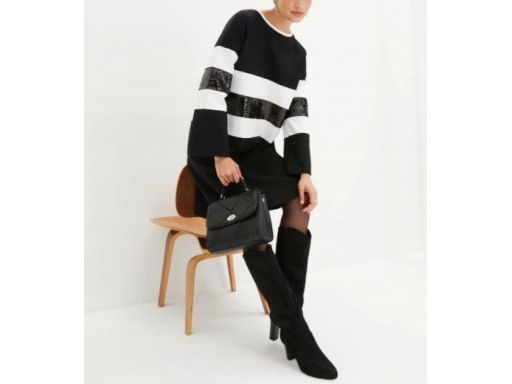 B.P.C sukienka midi Punto di Roma czarno-biała z cekinami 40/42.