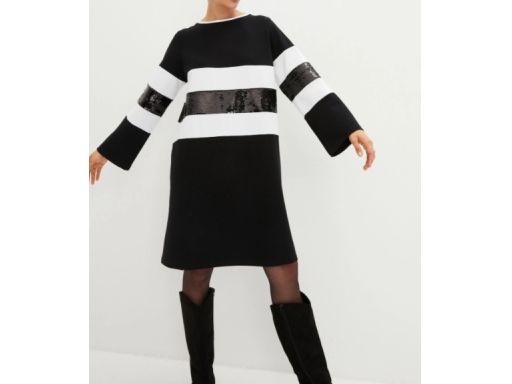 B.P.C sukienka midi Punto di Roma czarno-biała z cekinami 40/42.