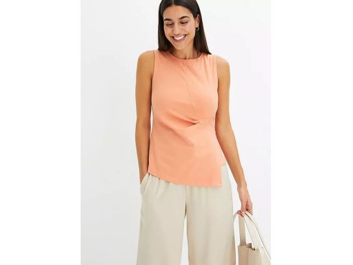 B.P.C bawełniany top asymetryczny z marszczeniem morelowy ^48/50