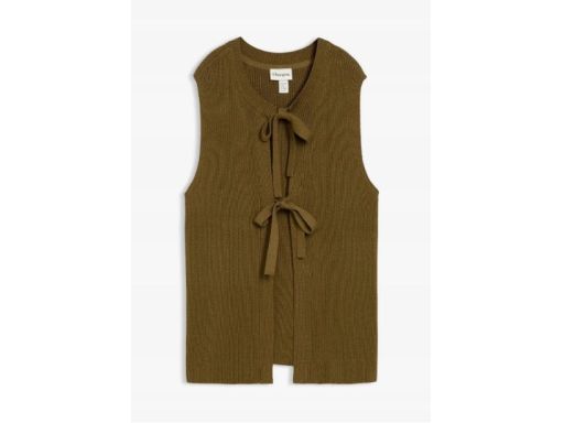 B.P.C kamizelka dzianinowa damska oliwkowa ciemna z wiązaniem 36/38.