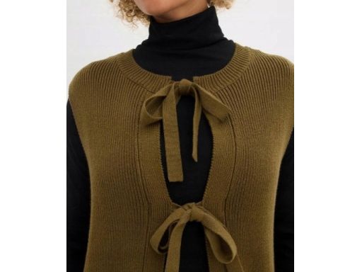 B.P.C kamizelka dzianinowa damska oliwkowa ciemna z wiązaniem 36/38.