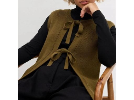 B.P.C kamizelka dzianinowa damska oliwkowa ciemna z wiązaniem 36/38.