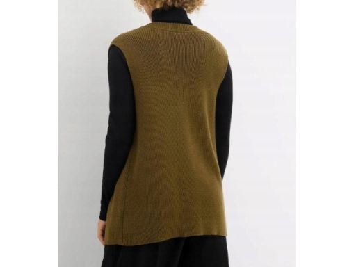 B.P.C kamizelka dzianinowa damska oliwkowa ciemna z wiązaniem 36/38.