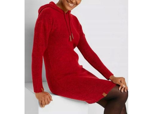 B.P.C czerwona dzianinowa sukienka z kapturem r.40/42