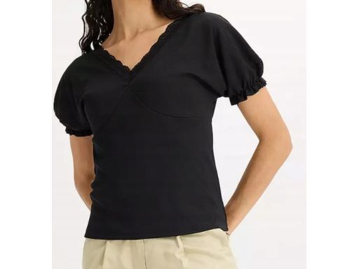 B.P.C czarna bluzka t-shirt prążkowana z koronką 44/46.