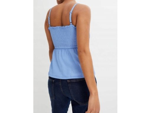 B.P.C bluzka top na cienkich ramiączkach niebieski z marszczeniem ^40/