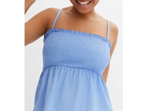 B.P.C bluzka top na cienkich ramiączkach niebieski z marszczeniem ^40/