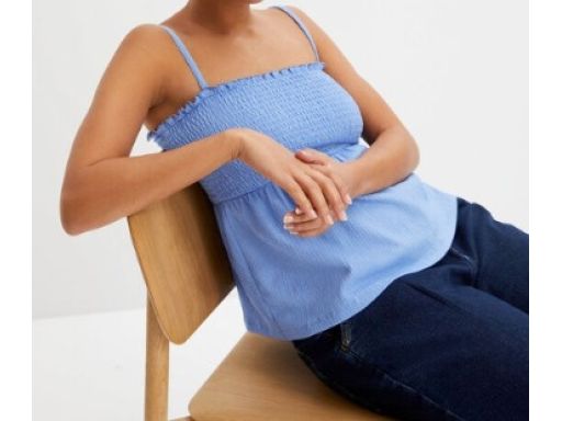 B.P.C bluzka top na cienkich ramiączkach niebieski z marszczeniem ^40/