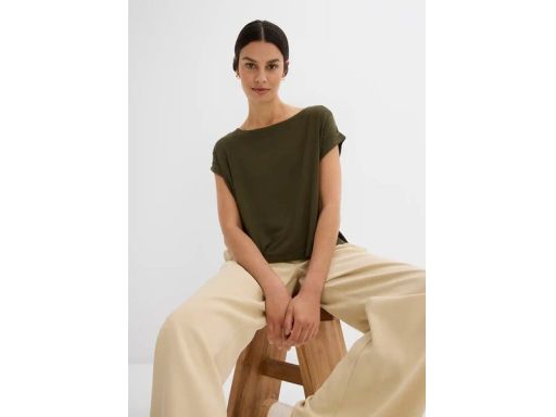 B.P.C t-shirt wiskozowy khaki lekko dłuższy tył 44/46.
