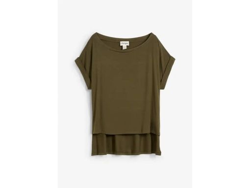 B.P.C t-shirt wiskozowy khaki lekko dłuższy tył 44/46.